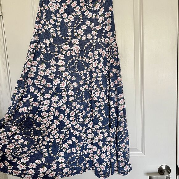 Emi & Joe Women's Medium Long Skirt Blue & Pink Floral Flare A-Line Dressy - Picture 5 of 11